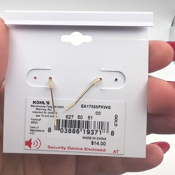 Sonoma Gold Crescent Earrings with Pink Accents - Picture 3 of 3